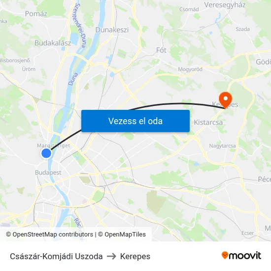 Császár-Komjádi Uszoda to Kerepes map