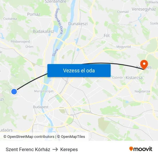 Szent Ferenc Kórház to Kerepes map