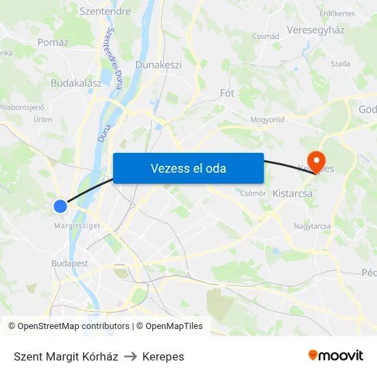 Szent Margit Kórház to Kerepes map