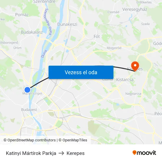 Katinyi Mártírok Parkja to Kerepes map