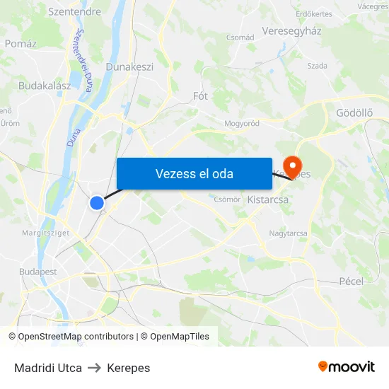 Madridi Utca to Kerepes map