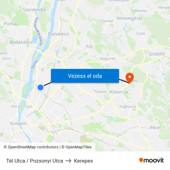 Tél Utca / Pozsonyi Utca to Kerepes map