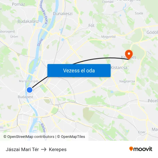 Jászai Mari Tér to Kerepes map