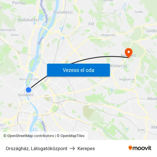 Országház, Látogatóközpont to Kerepes map