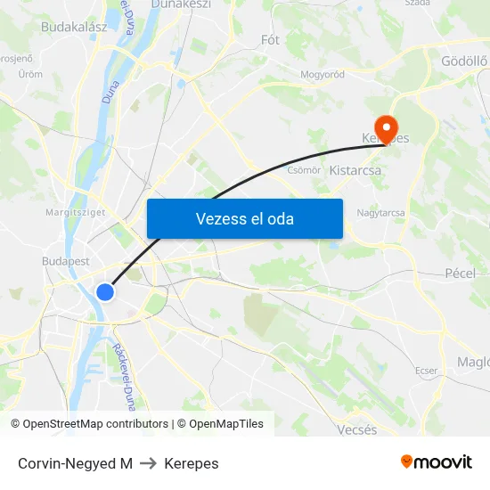 Corvin-Negyed M to Kerepes map