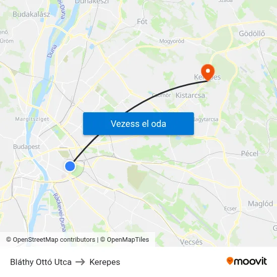 Bláthy Ottó Utca to Kerepes map