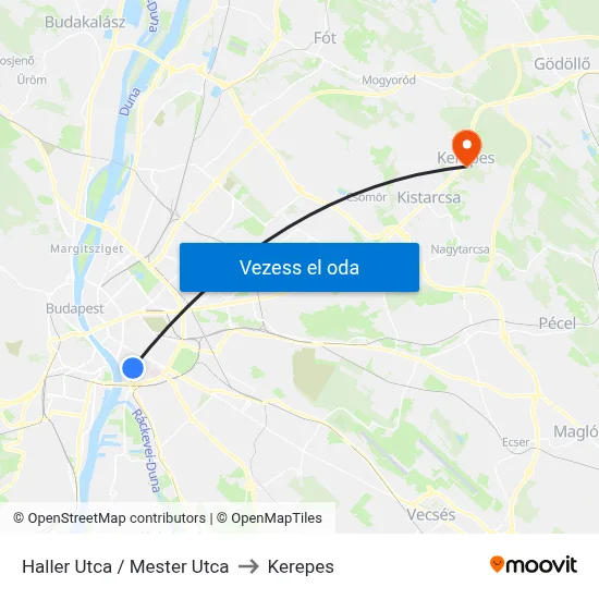 Haller Utca / Mester Utca to Kerepes map