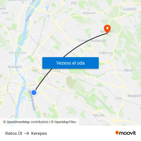 Illatos Út to Kerepes map