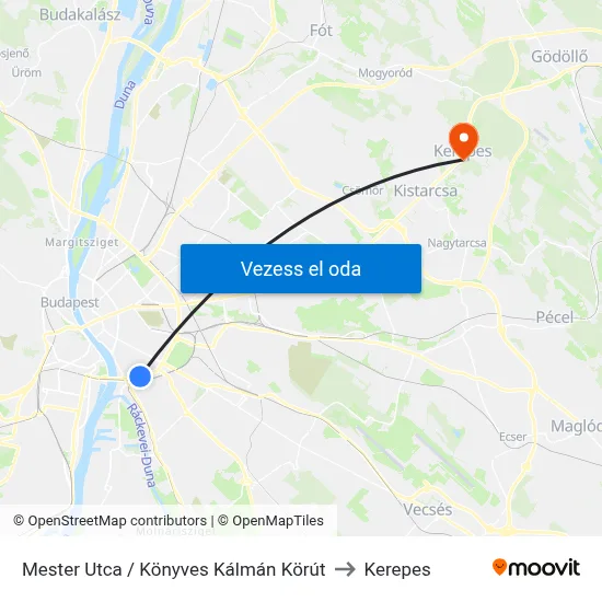 Mester Utca / Könyves Kálmán Körút to Kerepes map