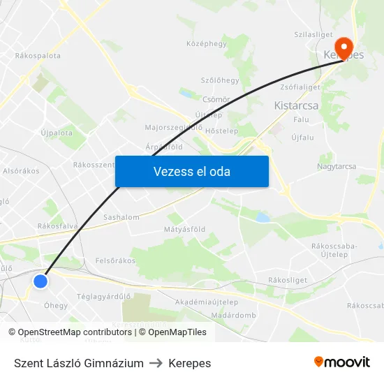 Szent László Gimnázium to Kerepes map