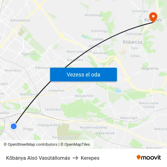 Kőbánya Alsó Vasútállomás to Kerepes map