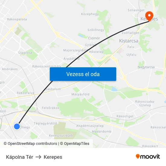 Kápolna Tér to Kerepes map