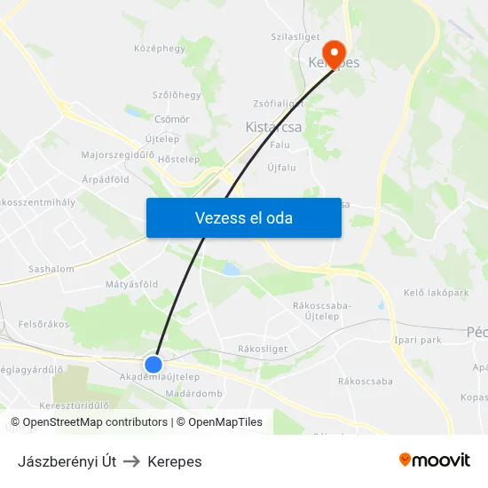 Jászberényi Út to Kerepes map