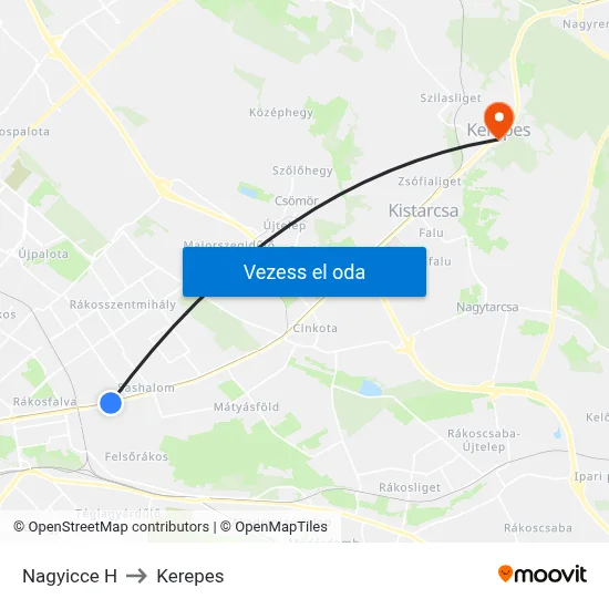 Nagyicce H to Kerepes map