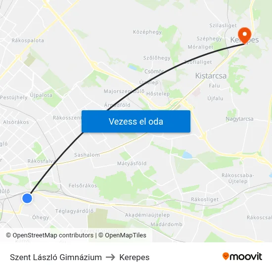 Szent László Gimnázium to Kerepes map