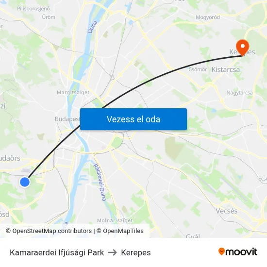 Kamaraerdei Ifjúsági Park to Kerepes map