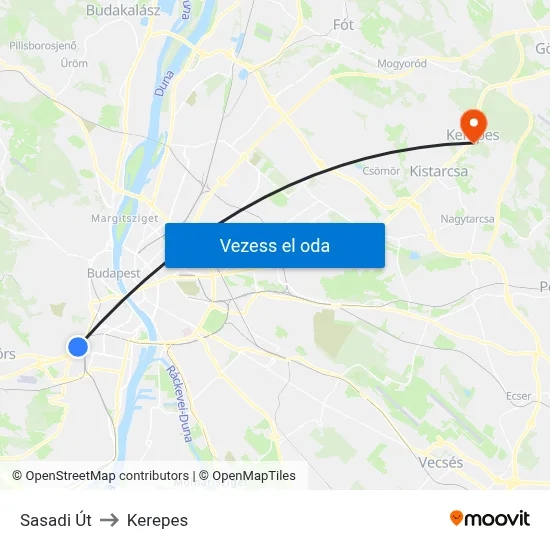 Sasadi Út to Kerepes map