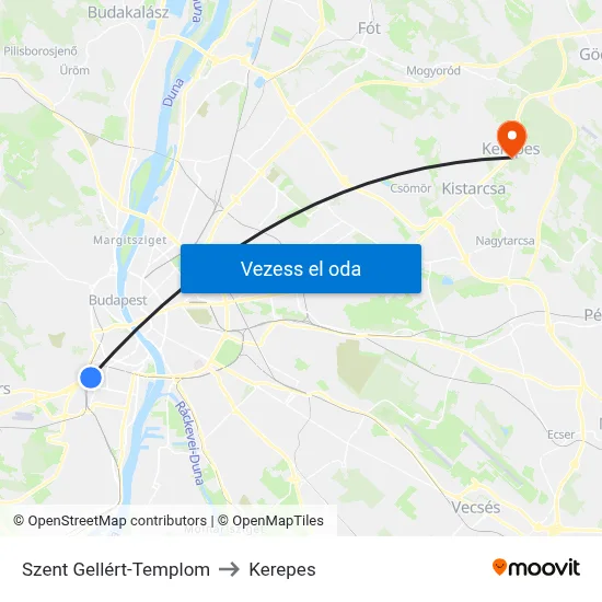 Szent Gellért-Templom to Kerepes map
