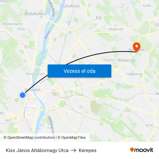 Kiss János Altábornagy Utca to Kerepes map