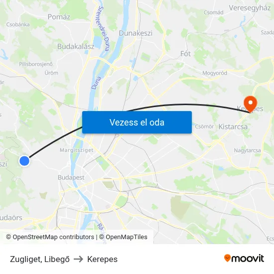 Zugliget, Libegő to Kerepes map
