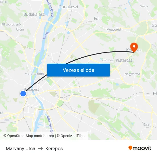 Márvány Utca to Kerepes map