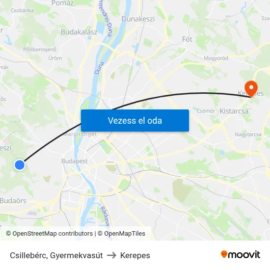 Csillebérc, Gyermekvasút to Kerepes map