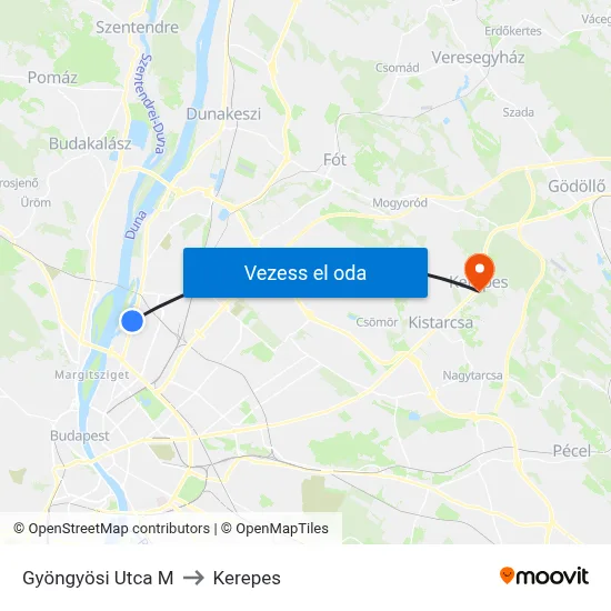 Gyöngyösi Utca M to Kerepes map