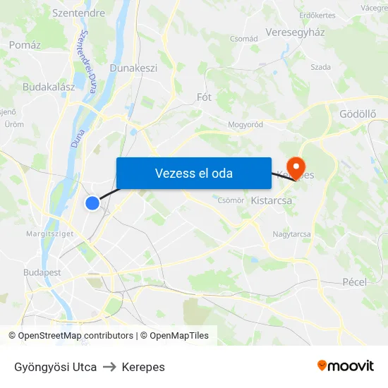 Gyöngyösi Utca to Kerepes map