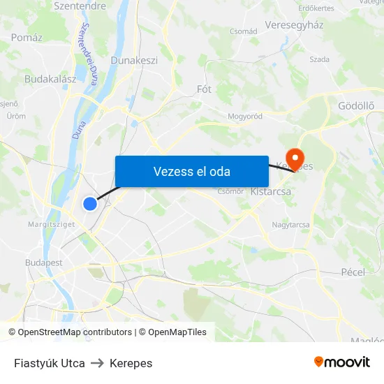 Fiastyúk Utca to Kerepes map