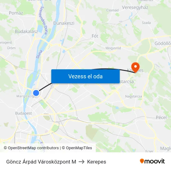 Göncz Árpád Városközpont M to Kerepes map