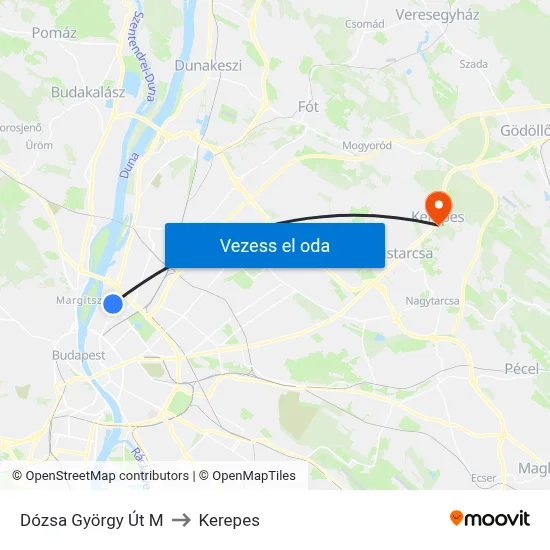 Dózsa György Út M to Kerepes map