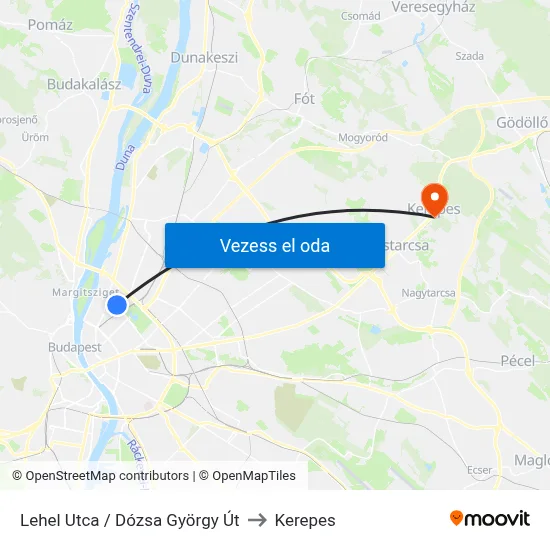 Lehel Utca / Dózsa György Út to Kerepes map