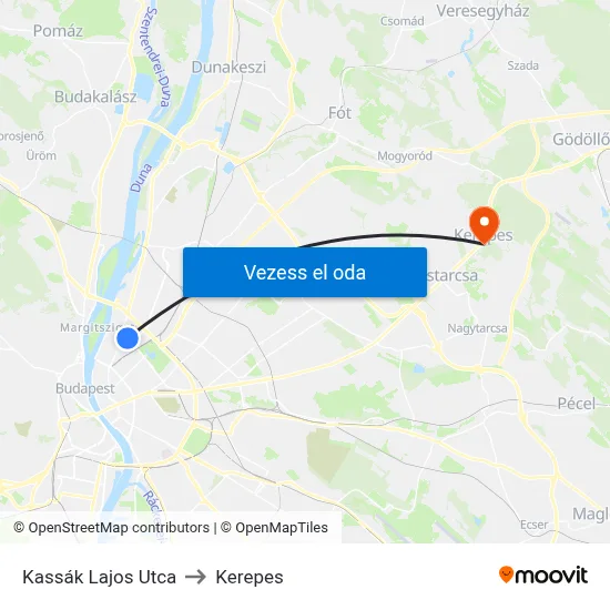 Kassák Lajos Utca to Kerepes map
