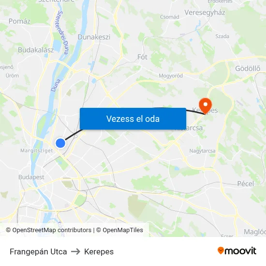 Frangepán Utca to Kerepes map