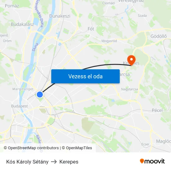 Kós Károly Sétány to Kerepes map