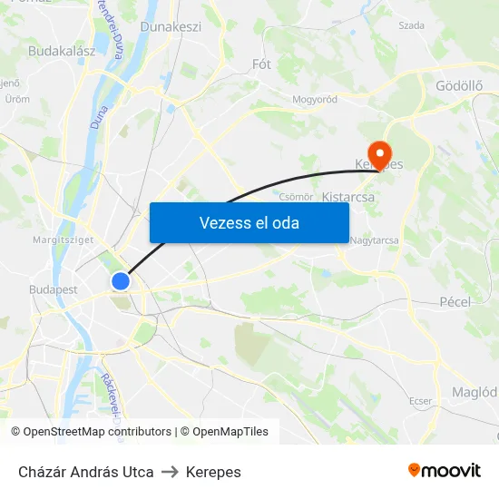 Cházár András Utca to Kerepes map