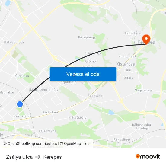 Zsálya Utca to Kerepes map