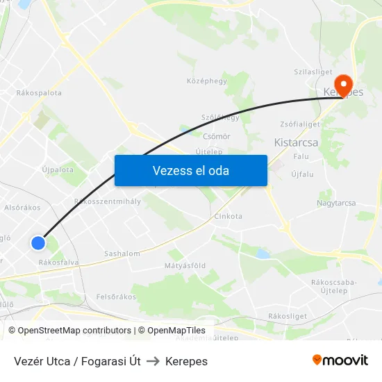 Vezér Utca / Fogarasi Út to Kerepes map