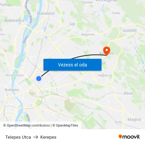 Telepes Utca to Kerepes map