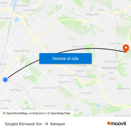 Szuglói Körvasút Sor to Kerepes map