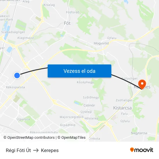 Régi Fóti Út to Kerepes map
