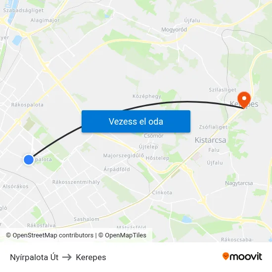 Nyírpalota Út to Kerepes map