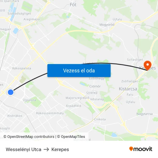 Wesselényi Utca to Kerepes map