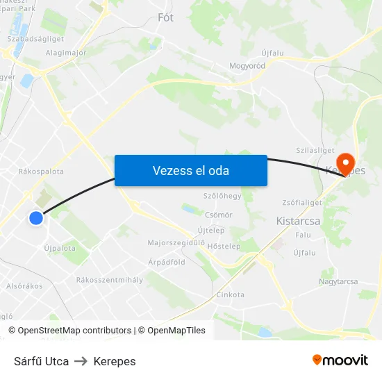 Sárfű Utca to Kerepes map