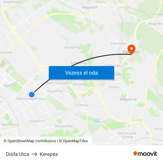 Diófa Utca to Kerepes map