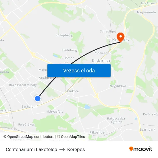 Centenáriumi Lakótelep to Kerepes map