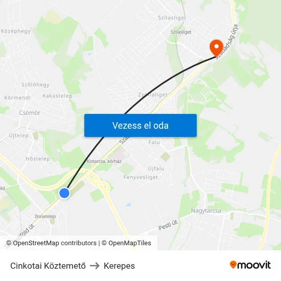 Cinkotai Köztemető to Kerepes map