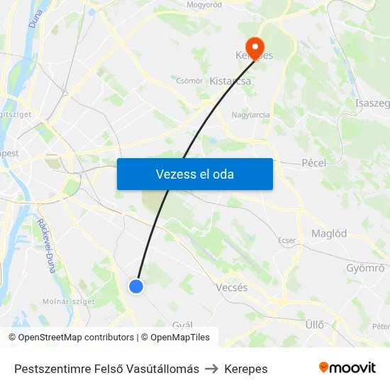 Pestszentimre Felső Vasútállomás to Kerepes map