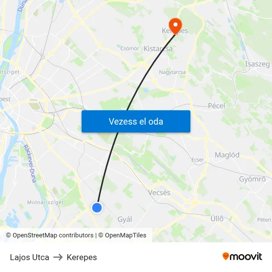 Lajos Utca to Kerepes map