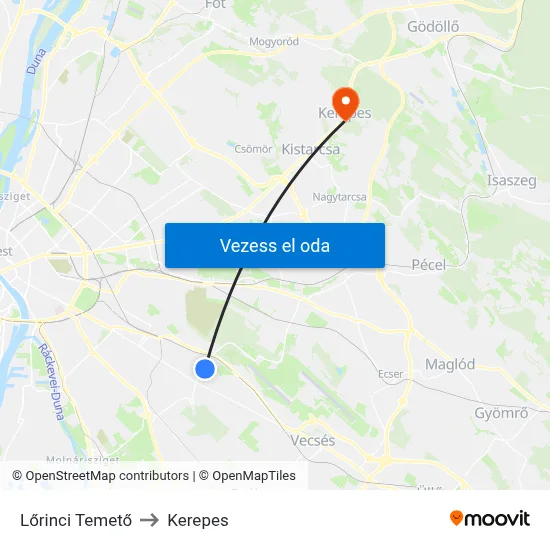 Lőrinci Temető to Kerepes map